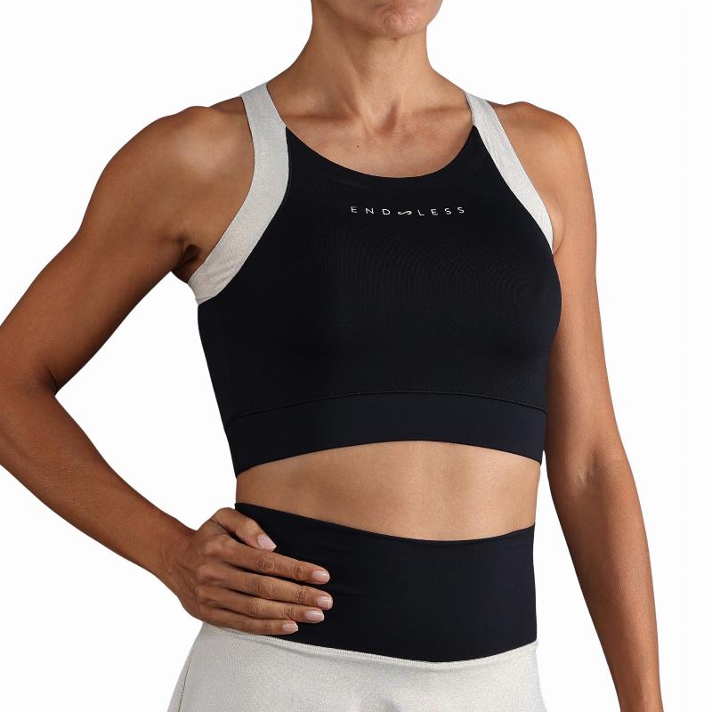 Top Endless Crop Negro Dorado